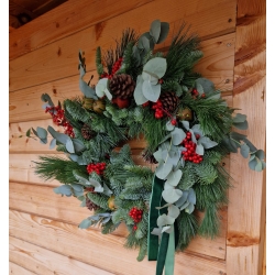 Wieniec świąteczny na drzwi naturalny Sosna Wejmutka, Nobilis i Eukaliptus